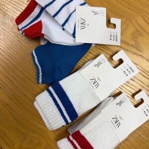 Zara boy girls 2-3t Striped Socks - Blue, Red, White 5 pk total